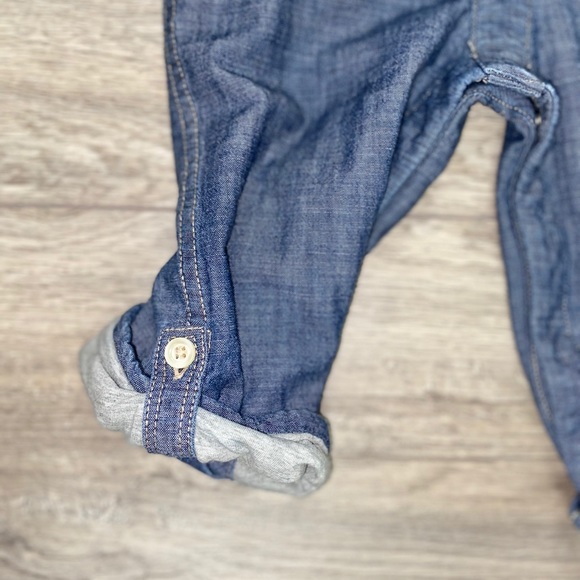GAP Jersey Lined Button Down Denim Romper 18-24 Months GAP Denim Romper 18-24M - Picture 9 of 16